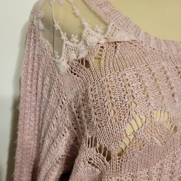 LOVE CRAZY Pink Knit Lace Sweater XL  Winter Oversized - Picture 3 of 5